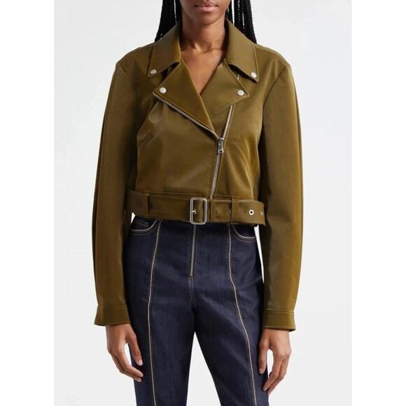 cinq a sept Jackets & Blazers - Cinq a Sept Palo Faux Leather Biker Moto Jacket Size Small Olive Green Cropped